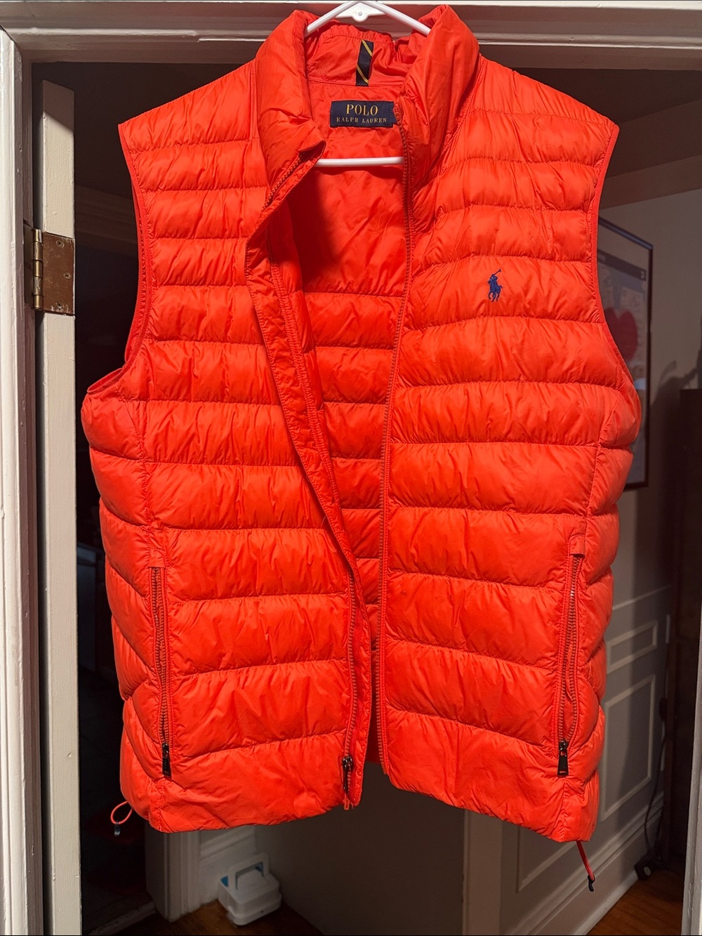 Polo by Ralph Lauren Bright Orange Quilted Down Vest with Blue Pony